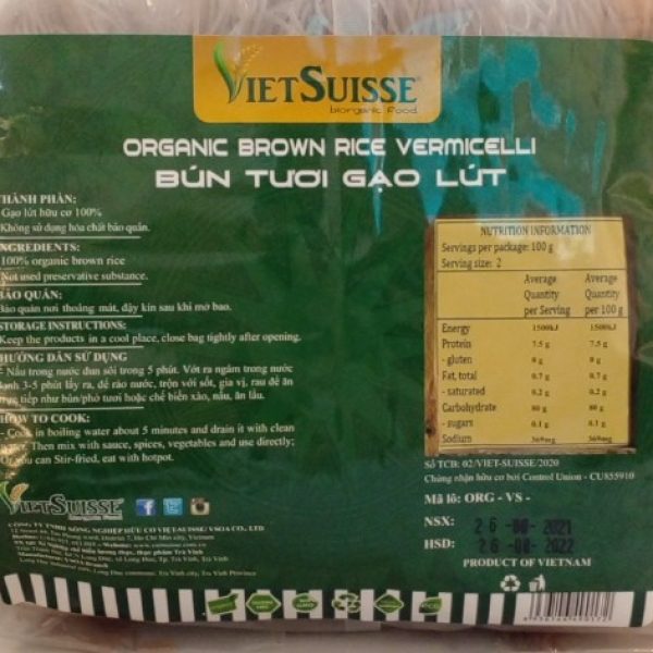 Bún tươi gạo lứt hữu cơ sấy khô Vietsuisse (15gx70gr)